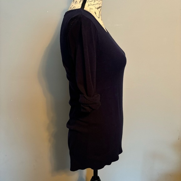 NY&C Navy Blue Crew Neck Crotchet Detailed Long Sleeve Sweater Size XS - Picture 3 of 6